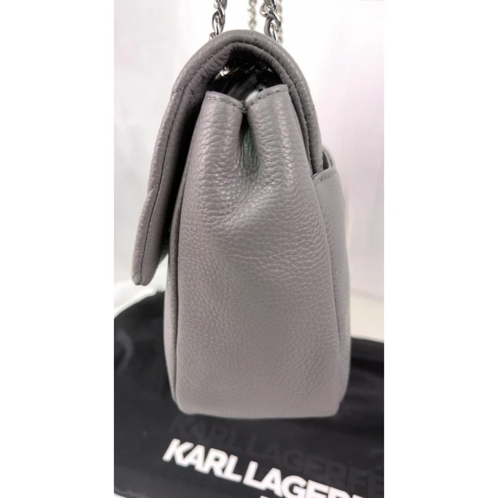 Karl Lagerfeld Paris Gray Quilted Chain Shoulder Flap Turn Lock Purse With DB!